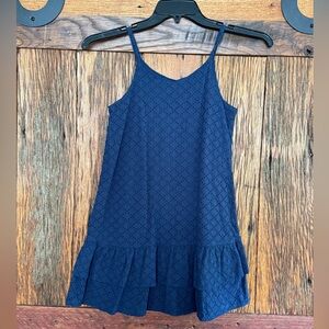 GB Girls Navy Blue Eyelet Sleeveless V-Neck Ruffle A-Line Dress